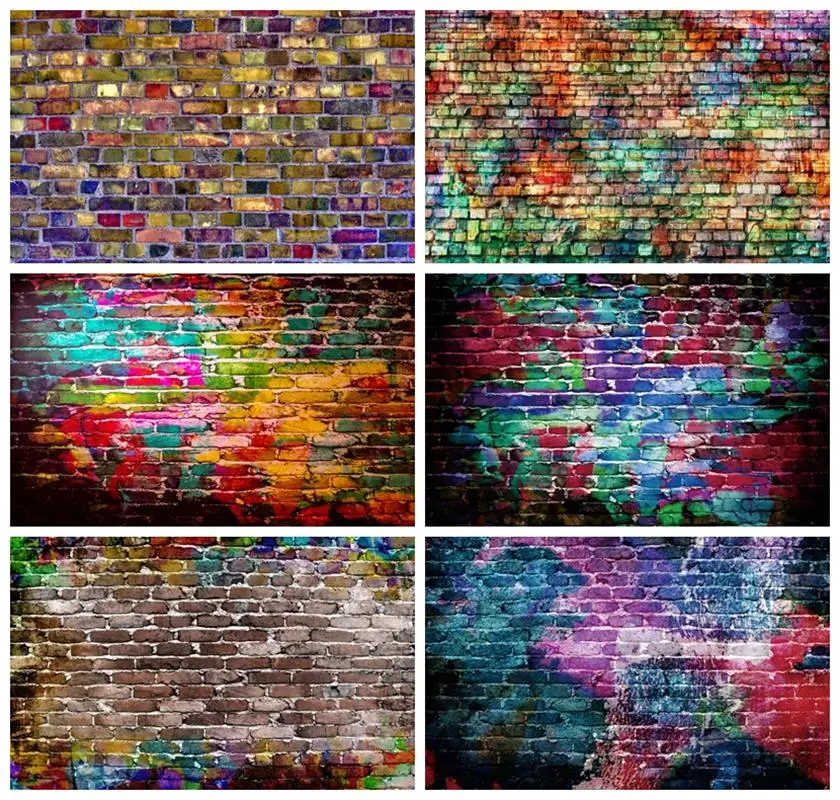 Laeacco Colorful Graffiti Brick Wall Backdrop Grunge Colored Texture Punk Music Concert Trendy Portrait Photography Background