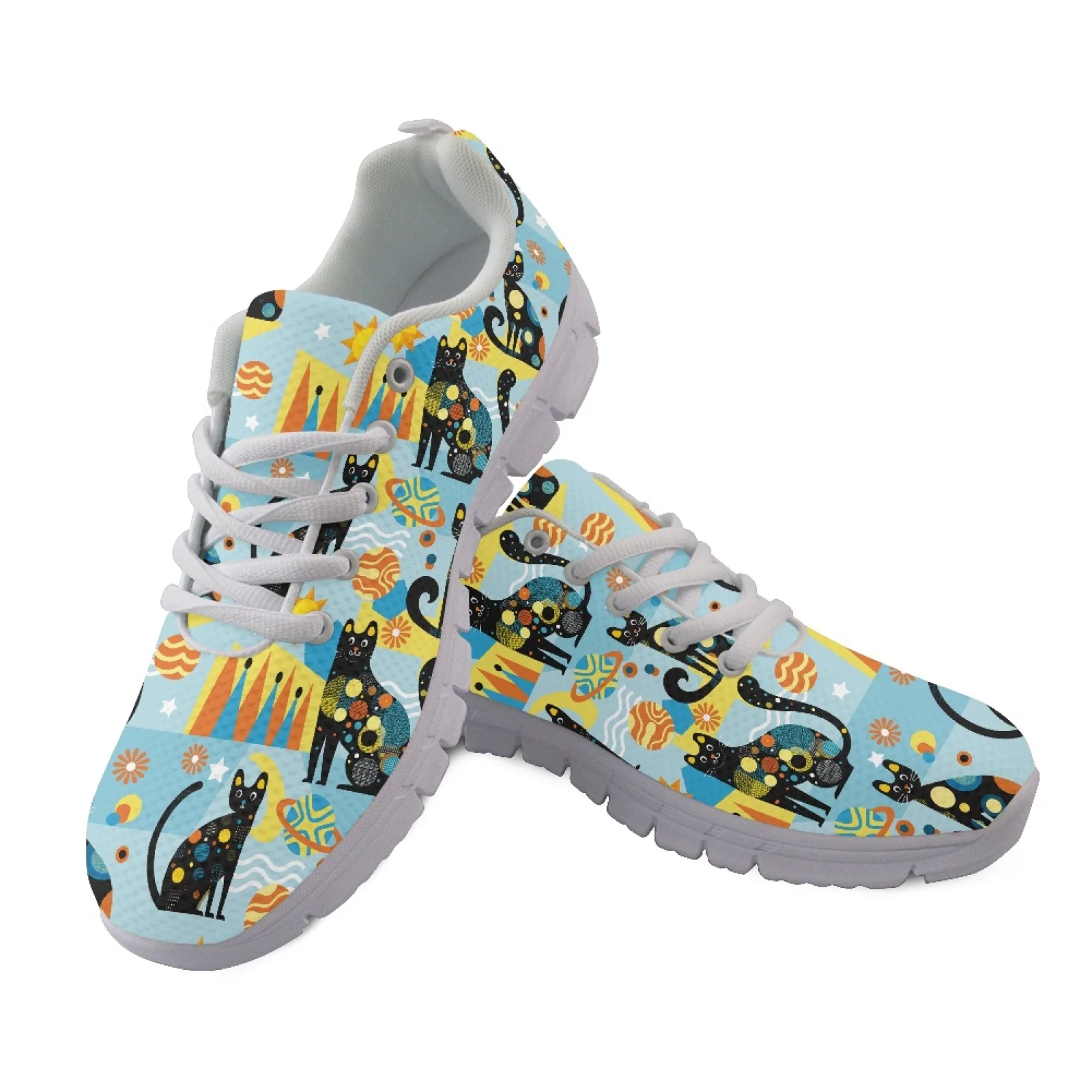 Coloranimal Cat Planet Pattern Walking Shoes Mesh & EVA Sole Fitness Shoes Lace Up Trainers Footwear for Women