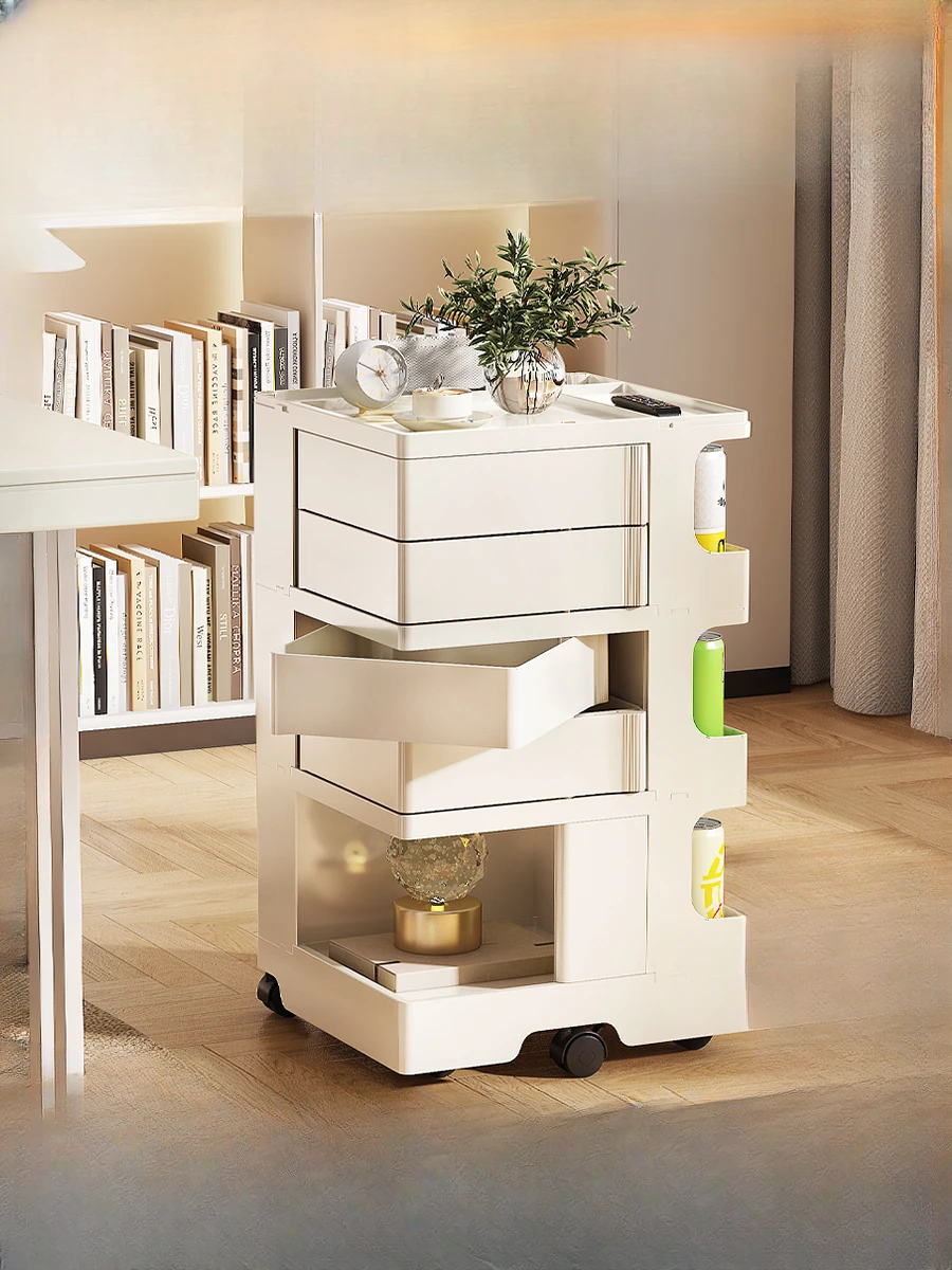 

Small cart storage rack, movable snack and cosmetic storage cabinet, multifunctional rotating beauty cart, bedroom bedside table