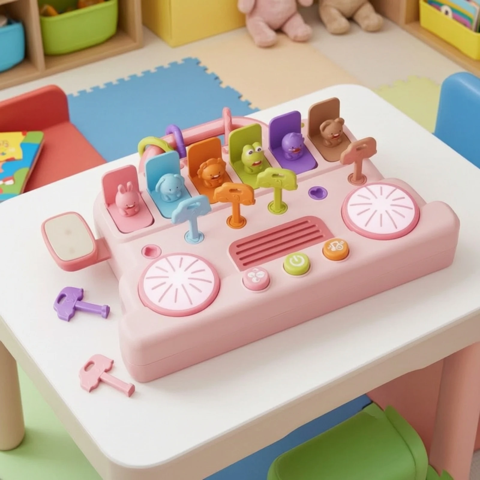 Toy Bus with Buttons Educational Busy Board with Handle Sensory Toy with Buttons Portable Busy Board with Lights Child-Friendly view 3