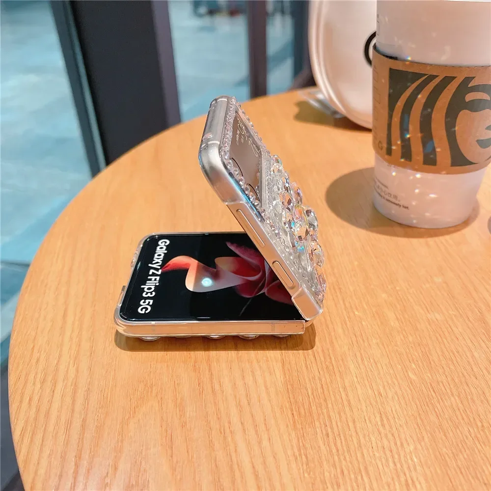 حافظة لهاتف سامسونج جالاكسي Z Flip 5 6 3 5G Z Flip3 Zflip3 Flip 4 حافظات هاتف شفافة Diamond Funda Telefon Kilifi Coque