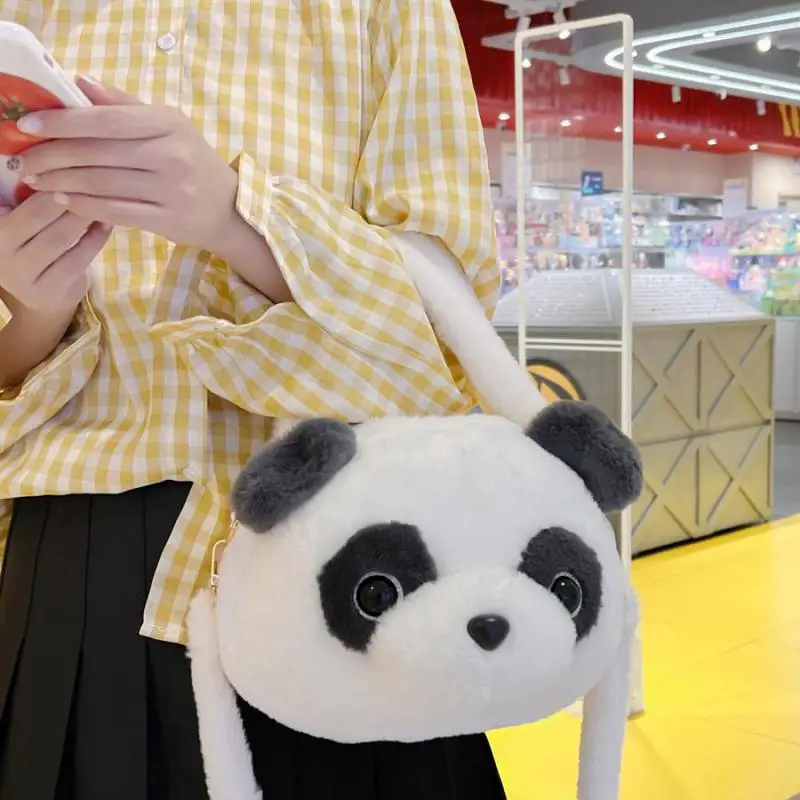 Cute Plush Panda Head Handbag Girl Student Crossbody Bag Casual Canvas Shoulder Bag Woman Bag Messenger Bag Bolsa Feminina Sac