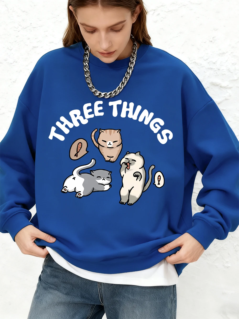 Três coisas gato impressão moletom das mulheres casual oversize jogger hoodie outono mangas compridas quentes topos crewneck roupas femininas
