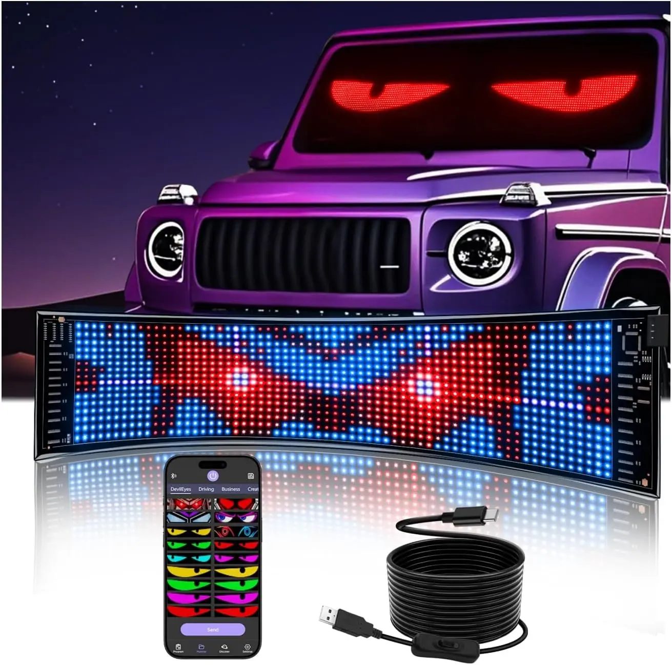 

Обновленная многофункциональная светодиодная матричная панель 2025 года — [Обновление для универсальных функций] Программируемая светодиодная панель 5 В/2 А с управлением через приложение