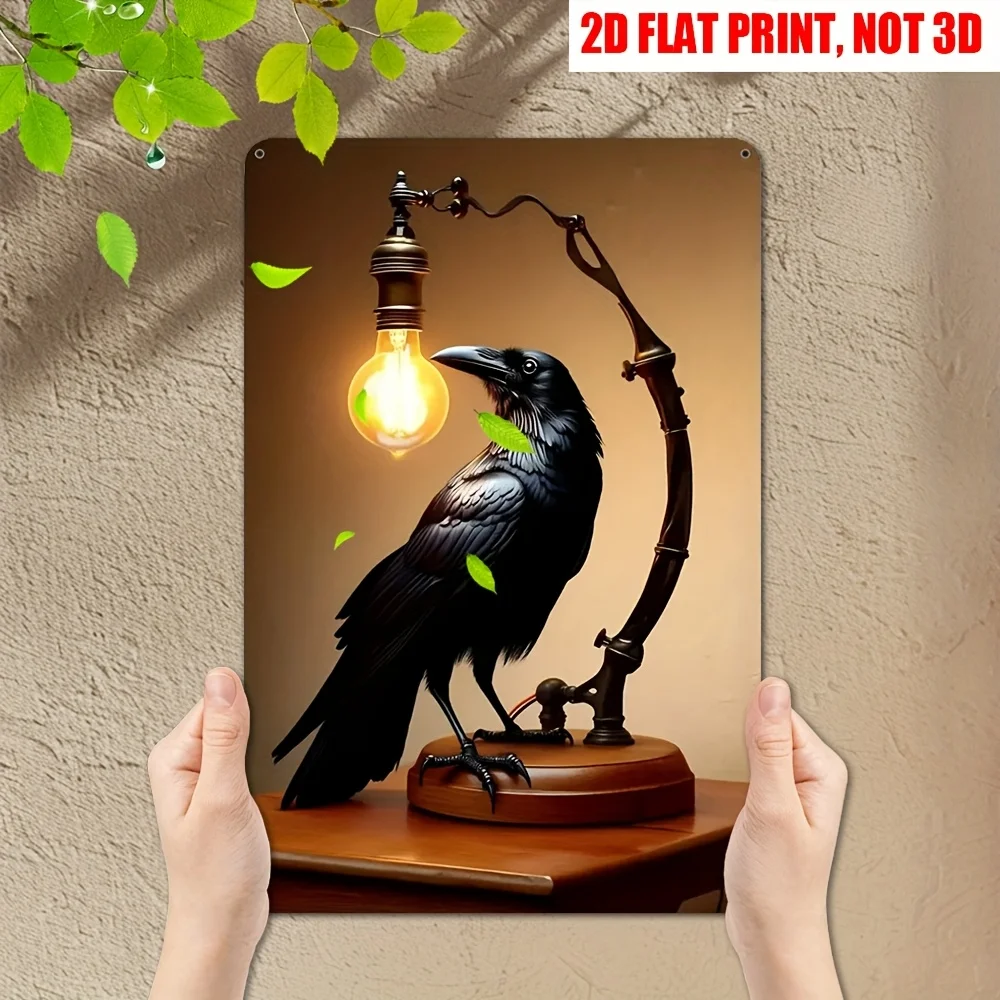 Retro Crow And Black Light Metal Logo, Metal Crow Art Decoration Plaque, Suitable for Home, Office, Modern Interior Decoration