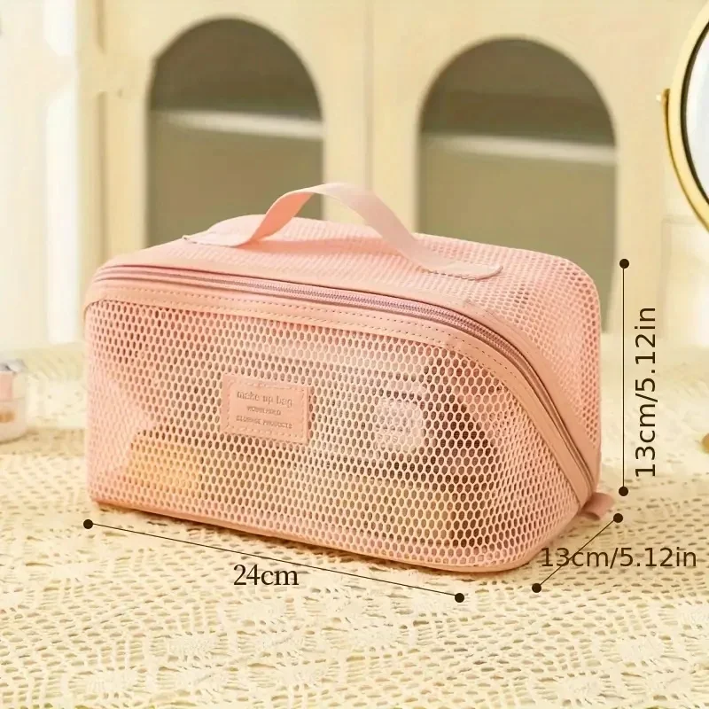 Neue Netzgarn-Mesh-Kosmetiktasche, transparent, große Kapazität, Kissen-Reise-Essential, Toilettenartikel-Beutel, multifunktionale Kosmetiktasche – Detail 8