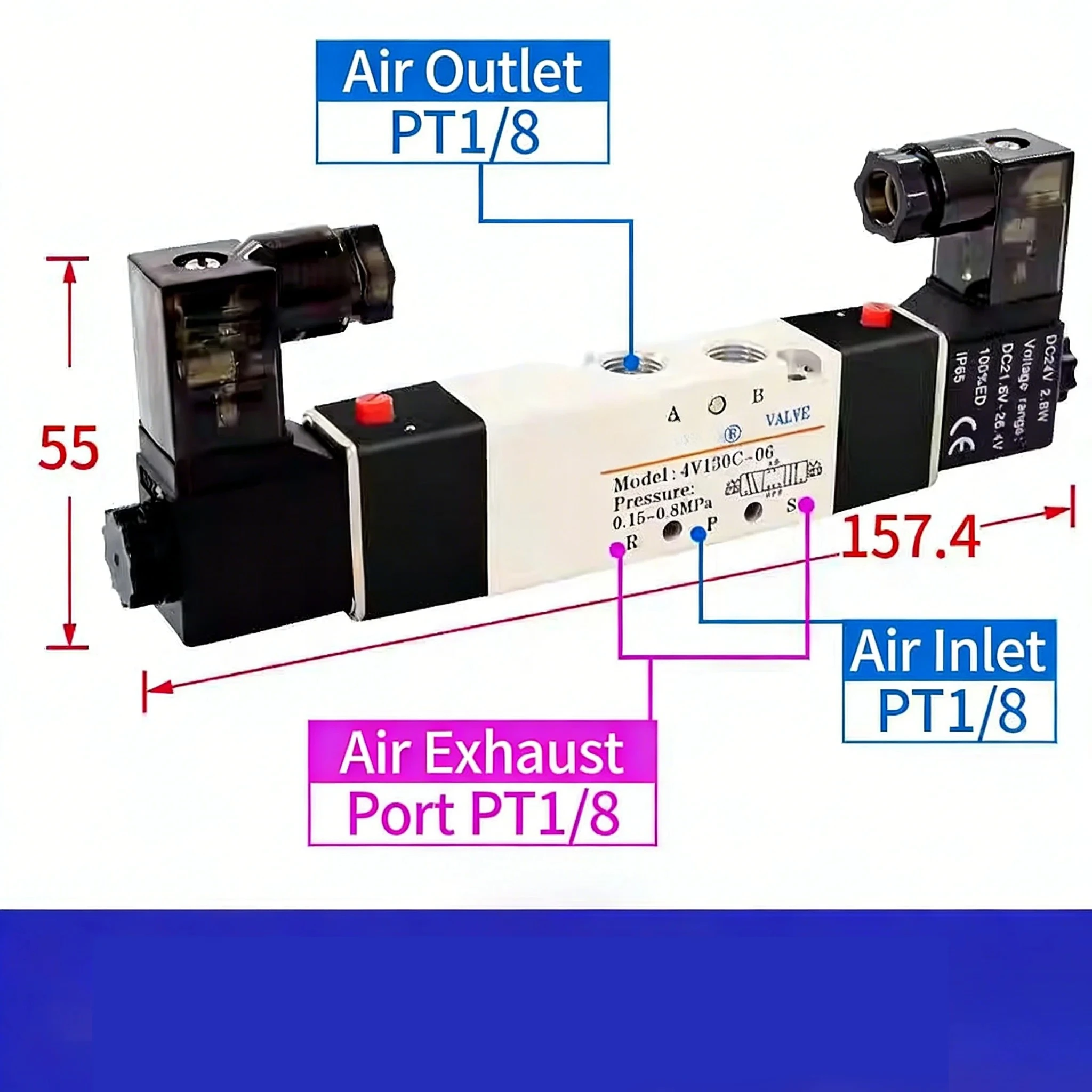 4v210-08 Solenoid Valve Control Valve Reversing 12v24V220v36 Coil Two-position Five-way Pneumatic