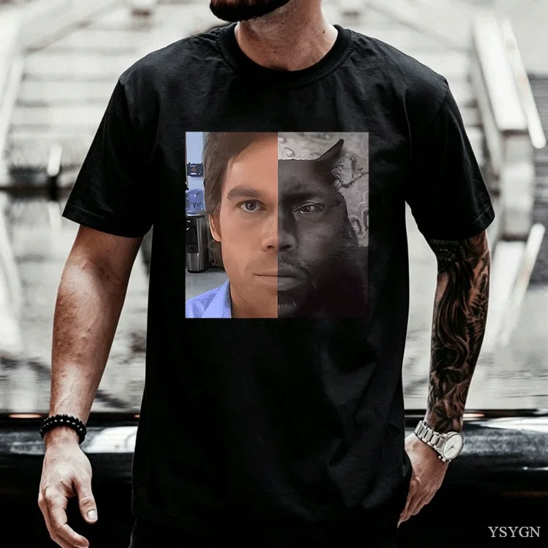 Funny Dexter Face Cat Graphic T Shirts Men Women Humor Men's Short Sleeve T Shirt Casual Round Neck Short Sleeve Tshirt Tops