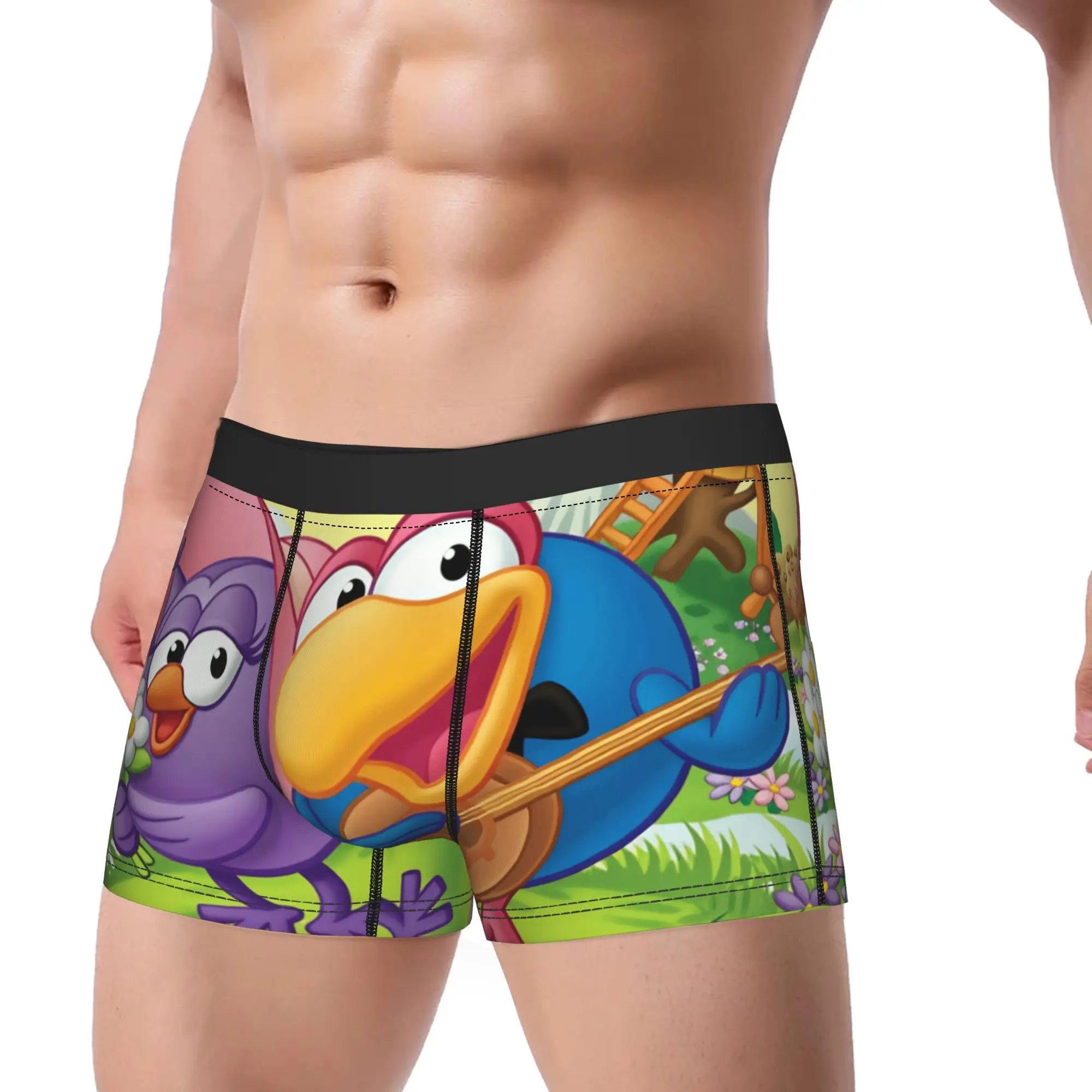 Kikoriki Two Birds Playing Guitar Underwear  Custom DIY Boxer Shorts Quality Man Underpants Soft Trend Boxer Brief Gift