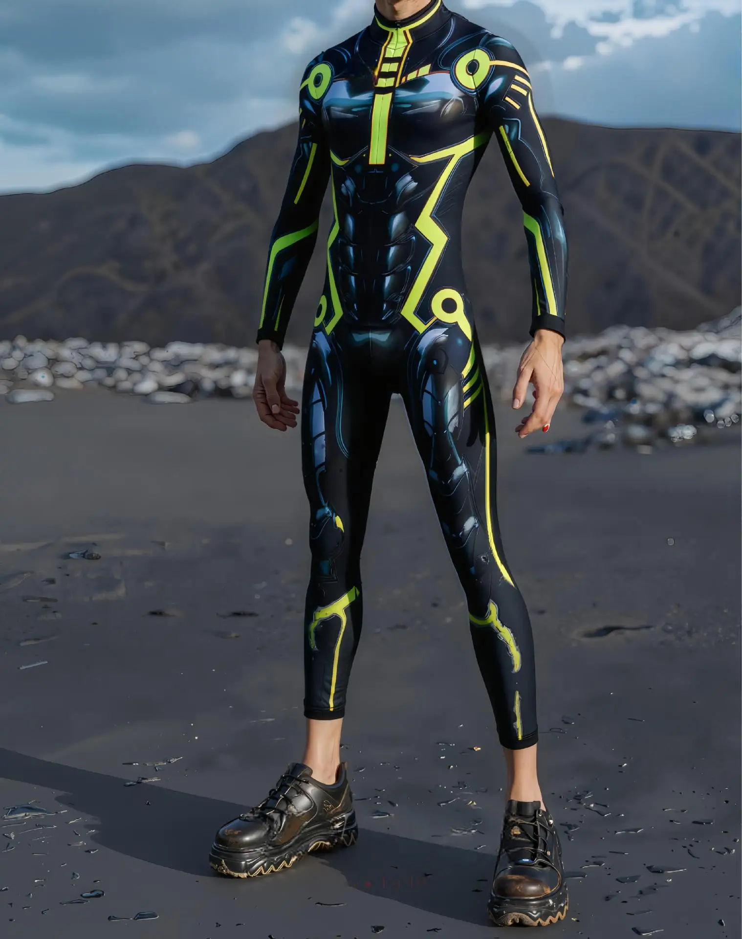 Halloween Schwarz-Weißes Spinnennetz Cosplay Bodysuit Kostüm Karneval Kunst Slim Jumpsuit Performance Karnevalsparty Zentai – Detail 4