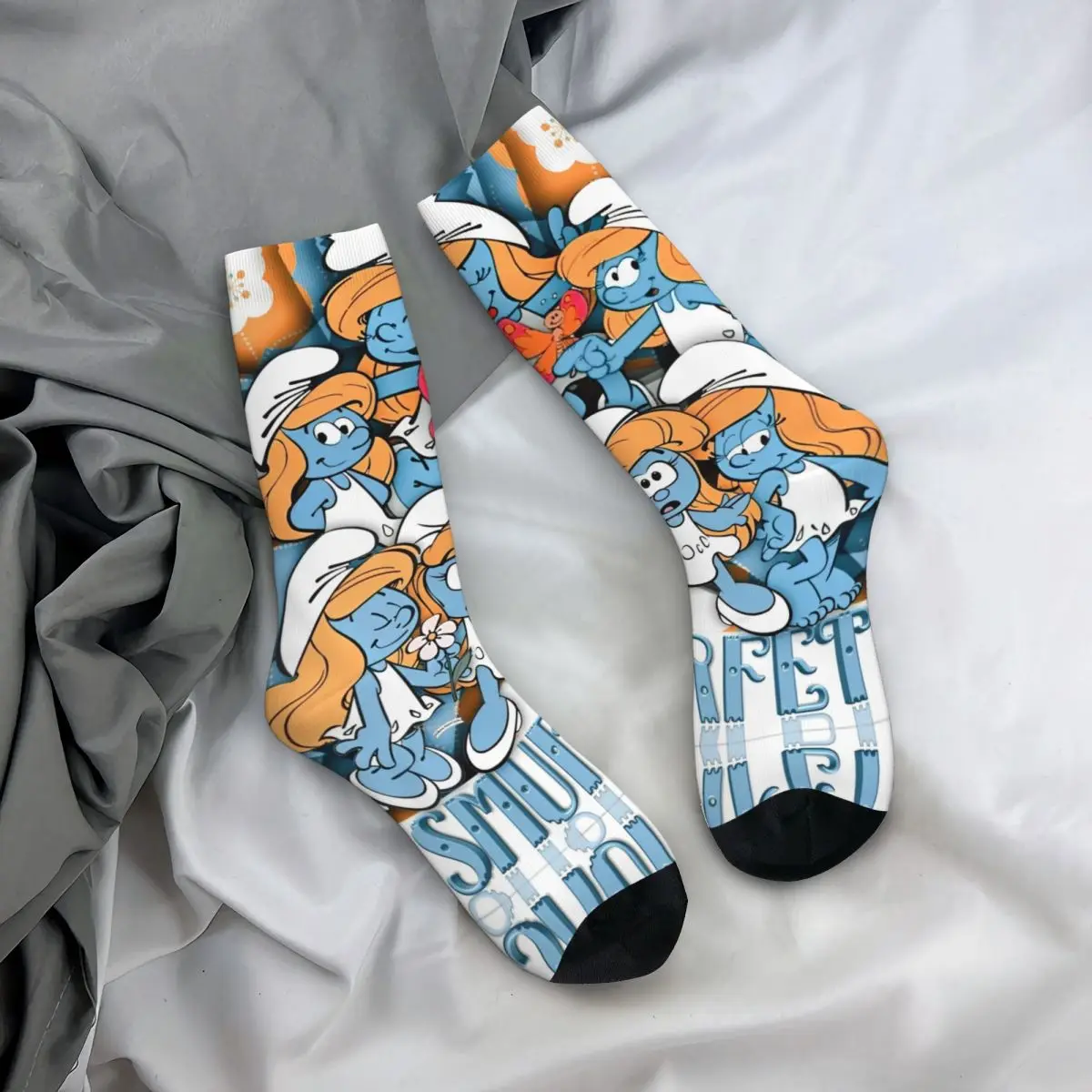 Hip-hop The S-Smurfs Blue Cartoon Anime Theme Cozy Socks Merchandise All Seasons Comfortable Crew Socks Breathable