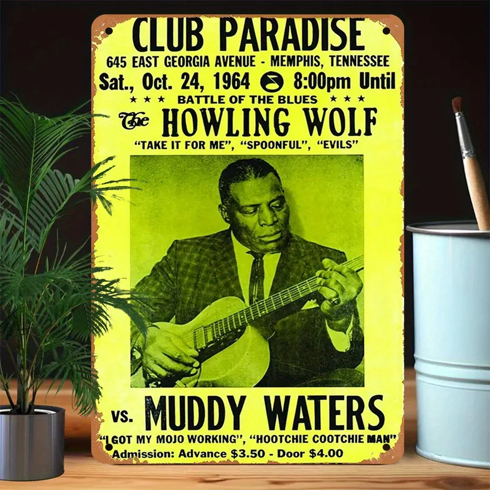 [Plaque Métallique Vintage] Décoration Murale en Étain Vintage |   Affiche du festival de musique blues, décoration humoristique sur le thème des batailles de guitares pour la maison, Ba