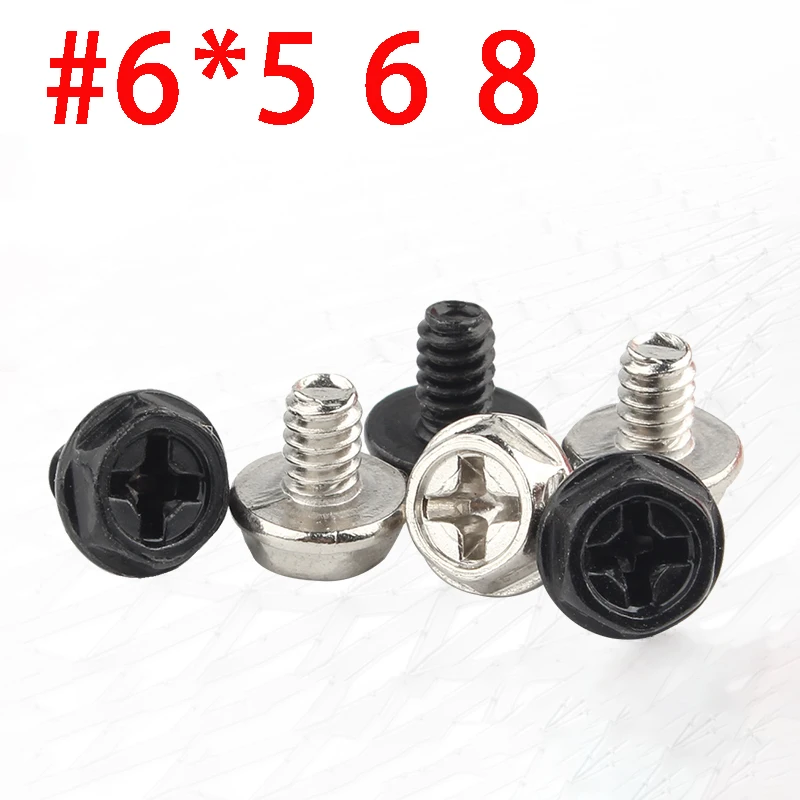 100PCS Toothed Hex Mounting Screws 6#5 6 8mm for PC Case Hard Drive Motherboard CD-ROM Hard Disk - Computer Hardware Fasteners