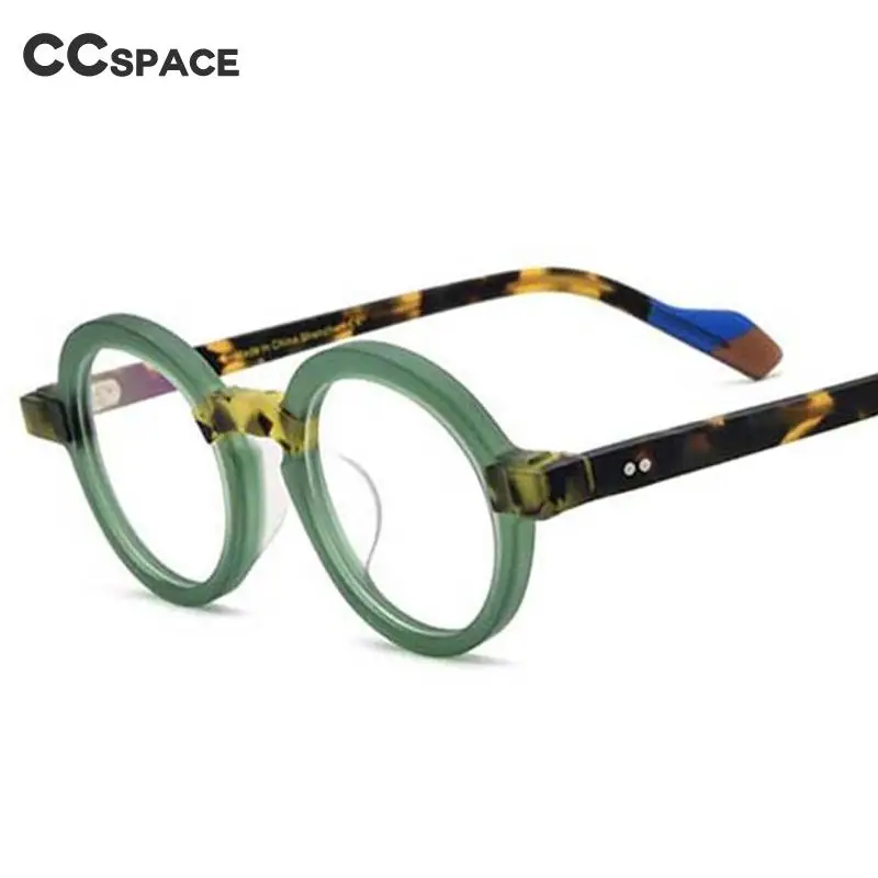 

54704 Women Round Large Frame High Quality Matte Acetate Frame Color Splicing Style Glasses Frame Retro Brand Design Glasses