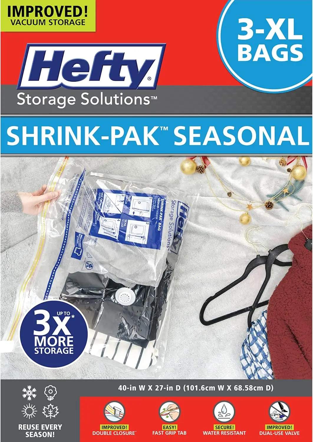 

3 Extra Large Vacuum Storage Bags for Clothes, Pillows, Towels, Blankets - Space Saver Under Bed Storage