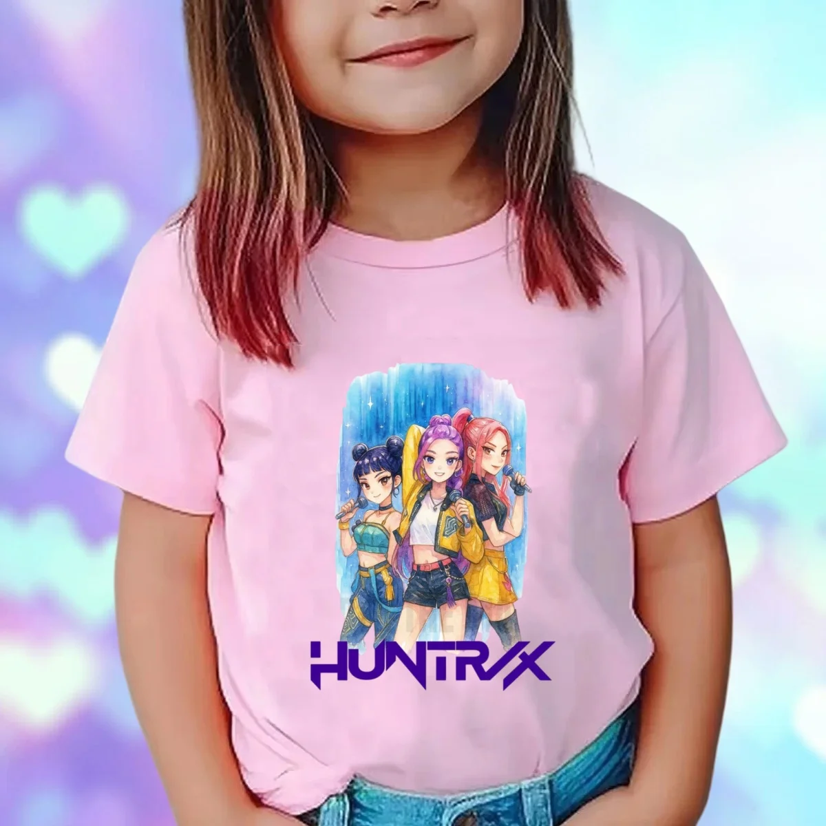 Kpop شيطان الصيادين ملابس الأطفال قصيرة الأكمام الوردي تي شيرت Kpop شيطان الصيادين النمر Harajuku التي شيرت للبنين بنات هدية #4