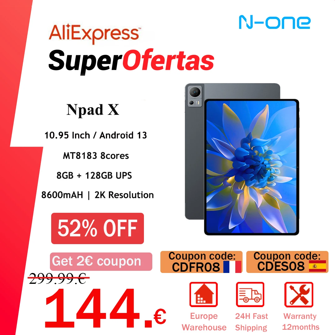 N-ONE NPad X Tablet PC 4G LTE (8GB + 8GB)16GB RAM + 128GB ROM 10.95 ''2000*1200 FHD IPS Android 13 MTK G99 szybkie ładowanie WIFI BT5.1