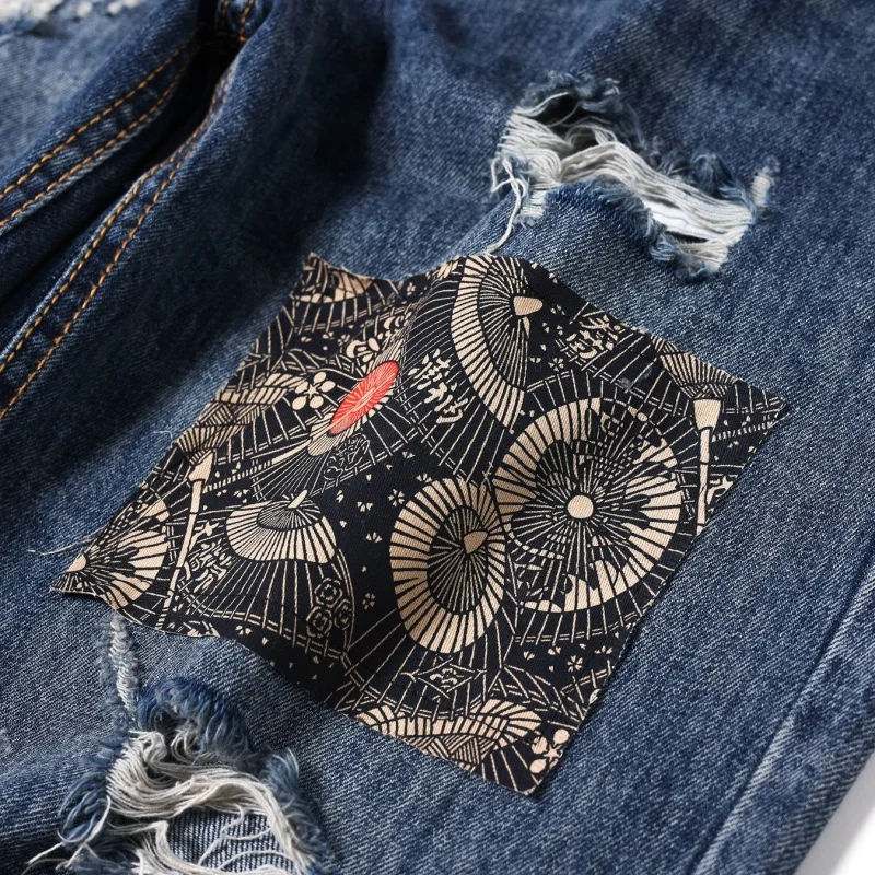 Mens street beggar pants broken hole patch men's jeans designer Korean version of the fashion small straight jeans