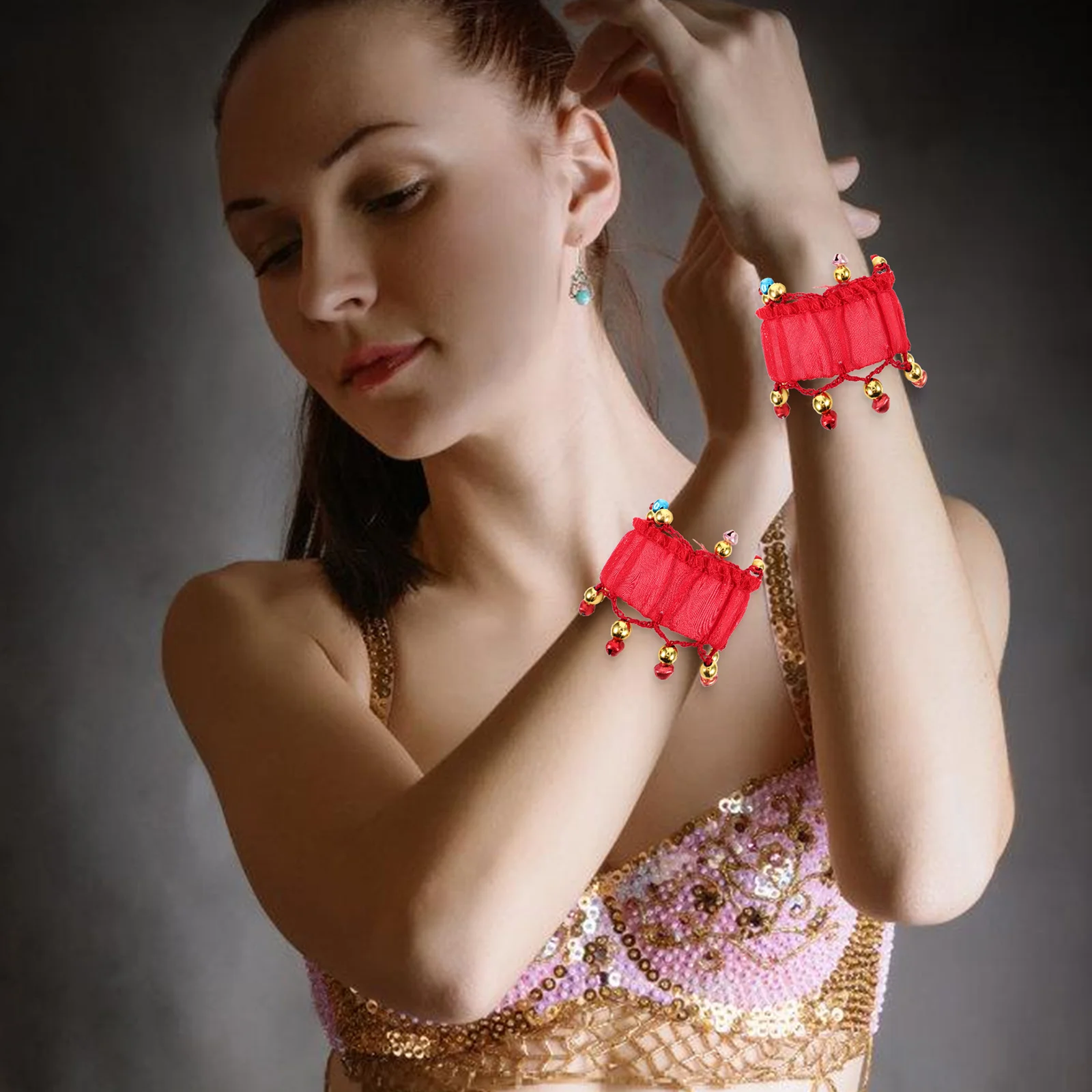 

1Pair Bell Belly Dance Wrist Cuff Shining Bracelet Dance Wristband Costume Party Supplies Wrist Bands Bracelets