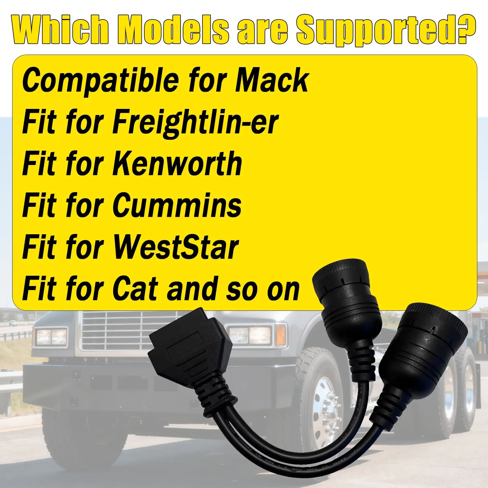 OBD2 Adapter Cable J1708 for Cummins Heavy Duty Truck Scanner Connector J1939 Cable for Kenworth/Cummins/Freightlin-er/Cat Truck