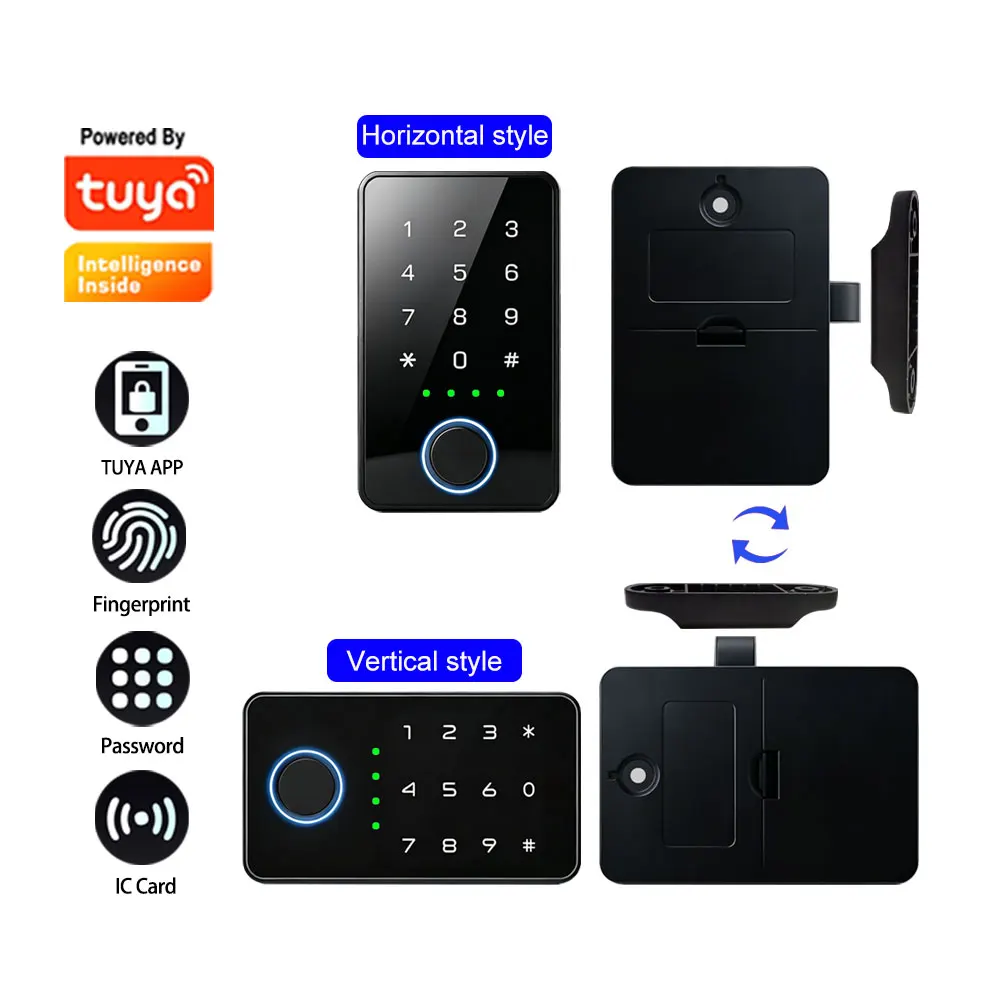 Fingerprint Code Drill-Free Keyless RFID Card Electronic Hidden Drawer Lock TUYA App Invisible Smart Cabinet Lock for Furniture