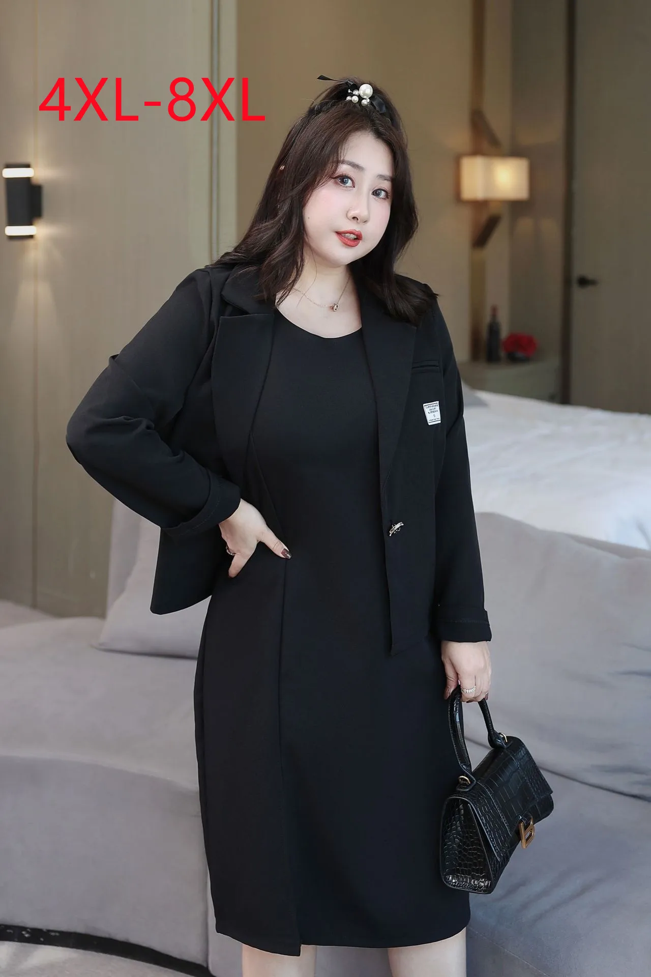 

New 2022 Ladies Spring Autumn Plus Size Tops Dress For Women Large Size Long SleeveTwo piece set 4XL 5XL 6XL 7XL 8XL