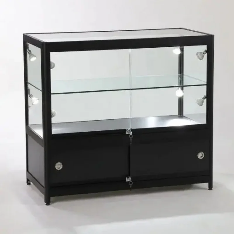 

Custom, aluminum frame tempered glass jewelry showcases display cabinet smoke shop show for shopping mall