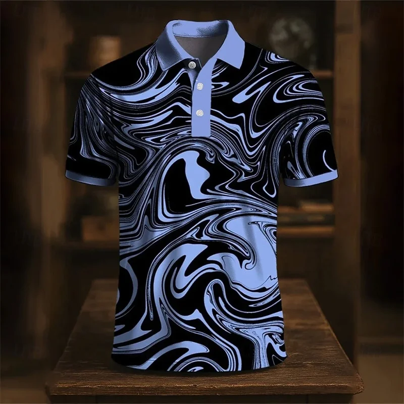 Geometrisches klassisches Poloshirt Herrenmode Kleidung Revers-Knopfhemd 3D-Karomuster bedrucktes Farbtop – Detail 8