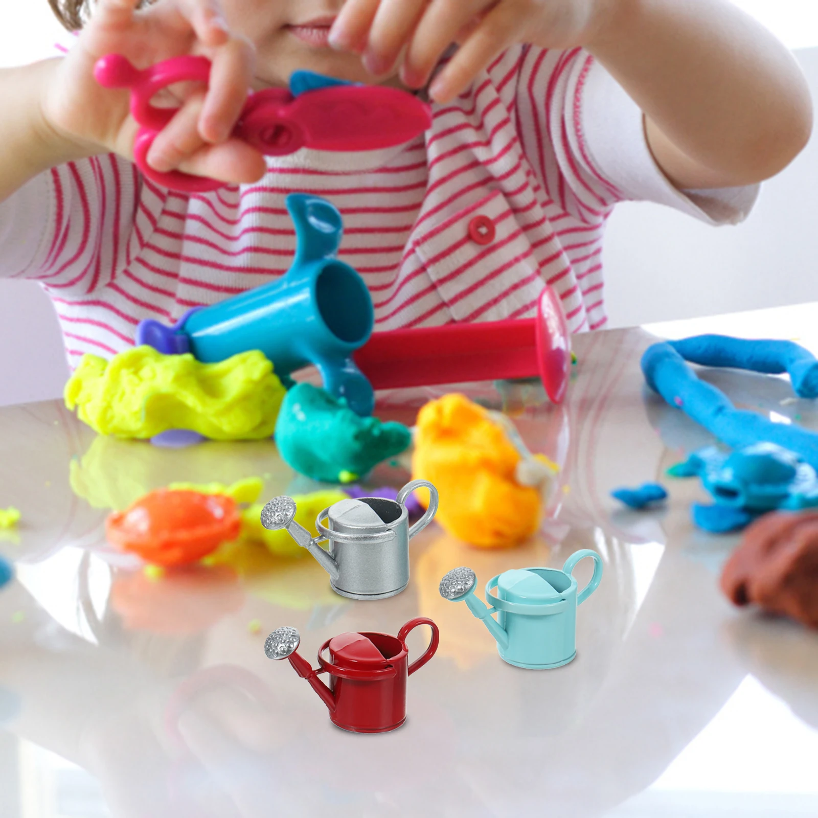 

3 Pcs Watering Can Small Mini Gardening Kettle Indoor Plant Toy Dollhouse Miniature Alloy