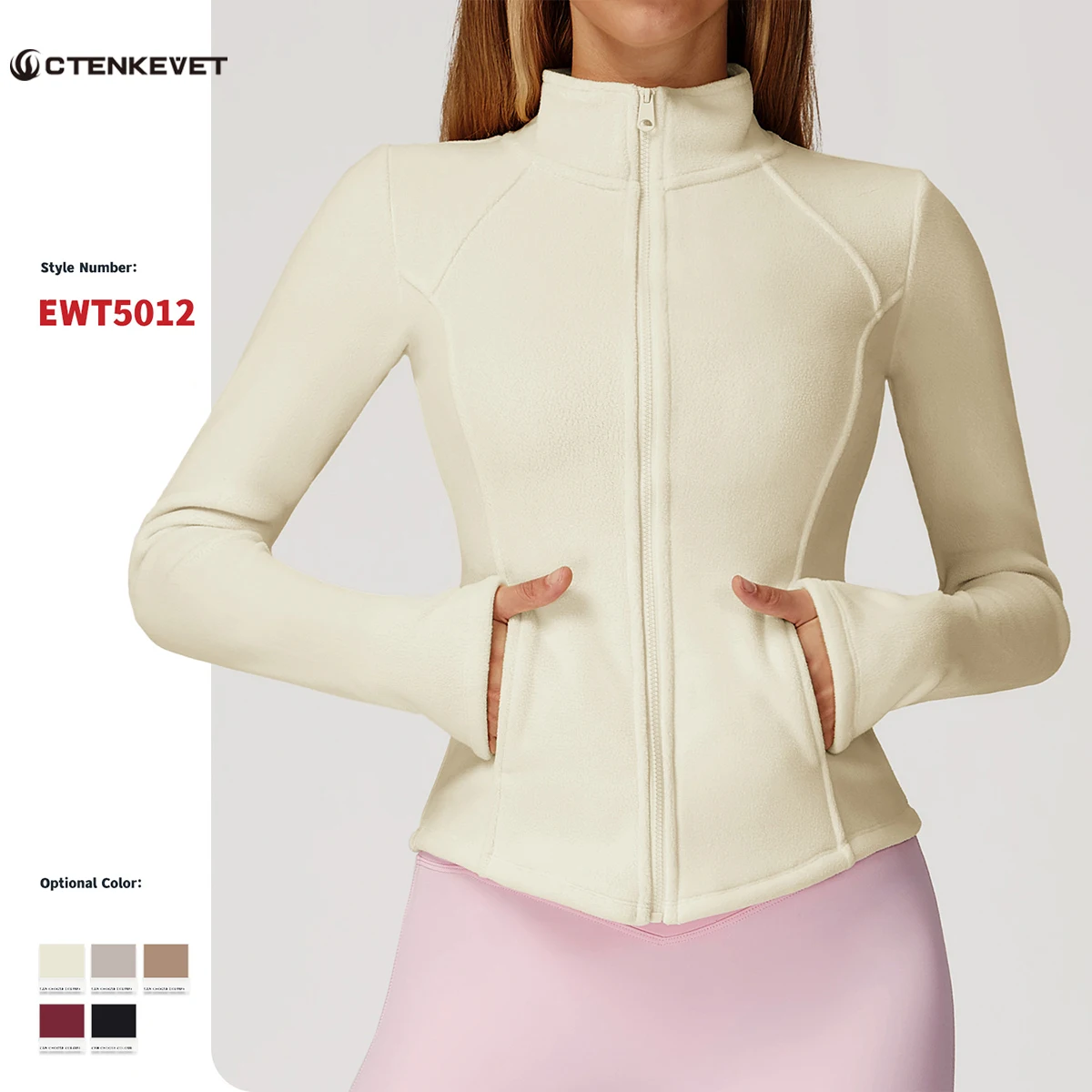 

Ctenkevet Women Fall/Winter With Pockets Thickened Jacket Female Premium Fleece Outdoor Warm Top Woman High-Neck Gym Sportswear