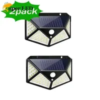 2PCS 100 LED Warm White Solar Wall Lamp 4 Sides Luminous with Motion Sensor Outdoor Garden Courtyard Waterproof Wall Light