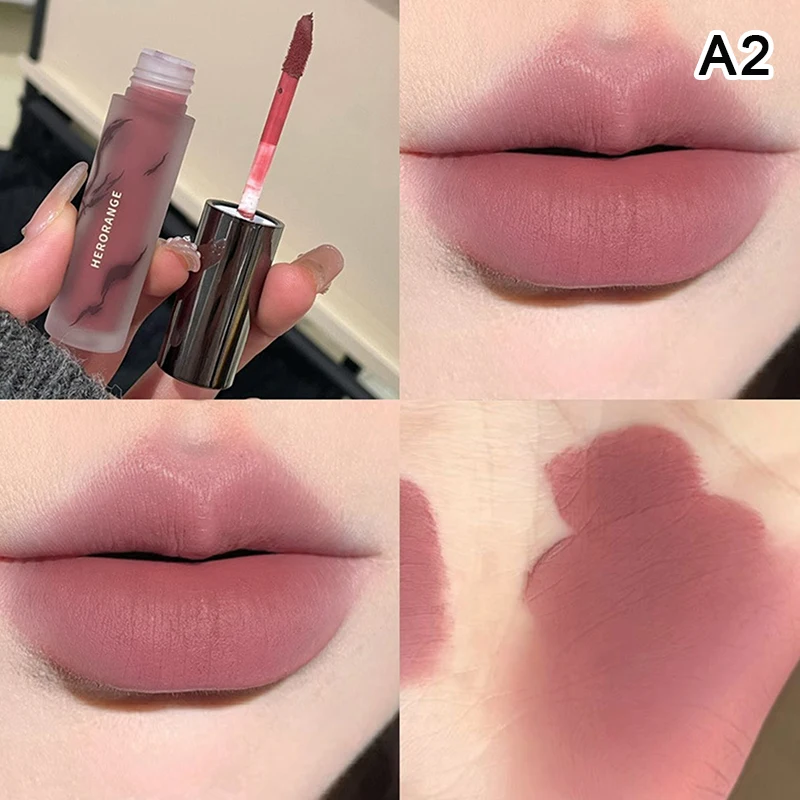 HERORANGE Błyszczyk do ust Wodoodporna, matowa szminka w odcieniu dymnego czerwonego, aksamitny błyszczyk do ust, niesztywniający, w kolorze nude brązu, tint do ust, makijaż w stylu mud, kosmetyk