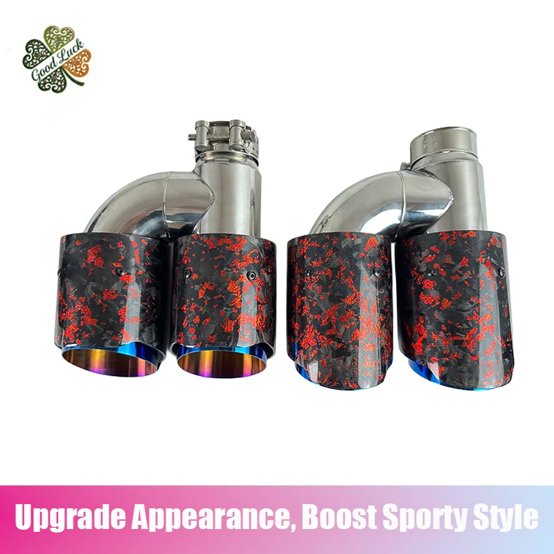 1PC AK Logo Smooth Red Aluminum Foil Carbon Fiber H-Type Exhaust Tip Universal For BMW Car Rear Tail Pipe Modification