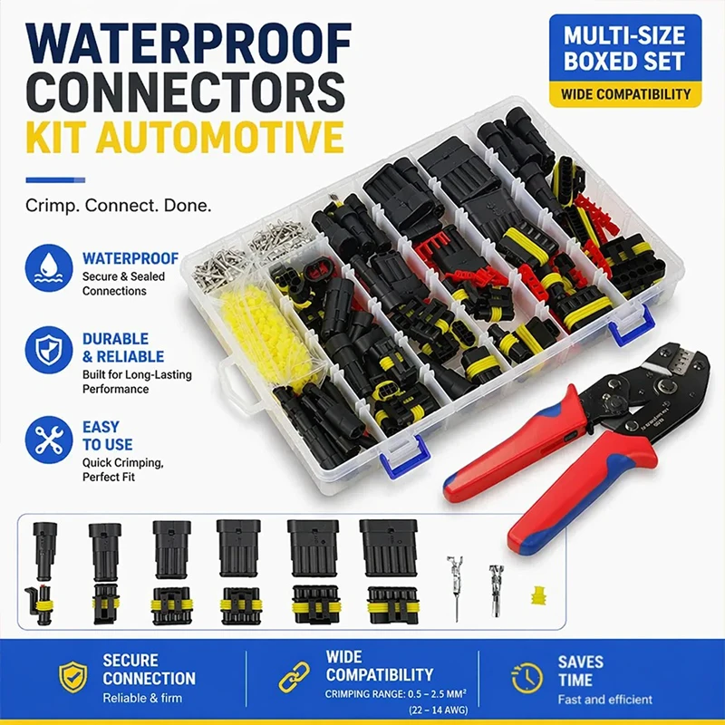 AMP Waterproof Auto Wire Connectors Kit 96/100/192/300/254/622PCS Box 1-6 Pin Male-Female Quick Plug Socket Vehicle Wiring Seal