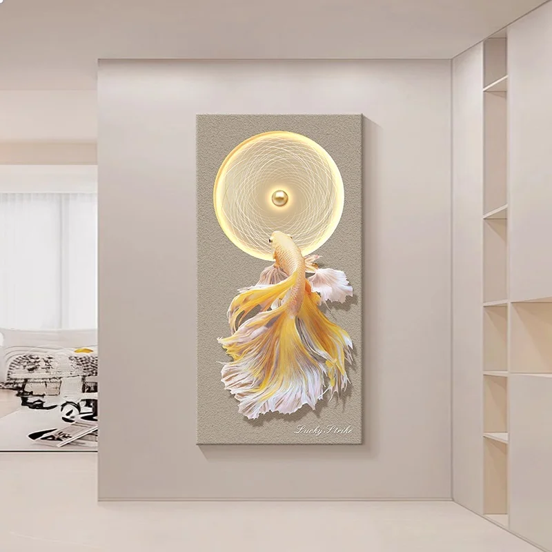 Modern Lucky Koi Hanging Painting Entrance Decoration High End Corridor Living Room Dining Room Background Wall Art Mural Lamp