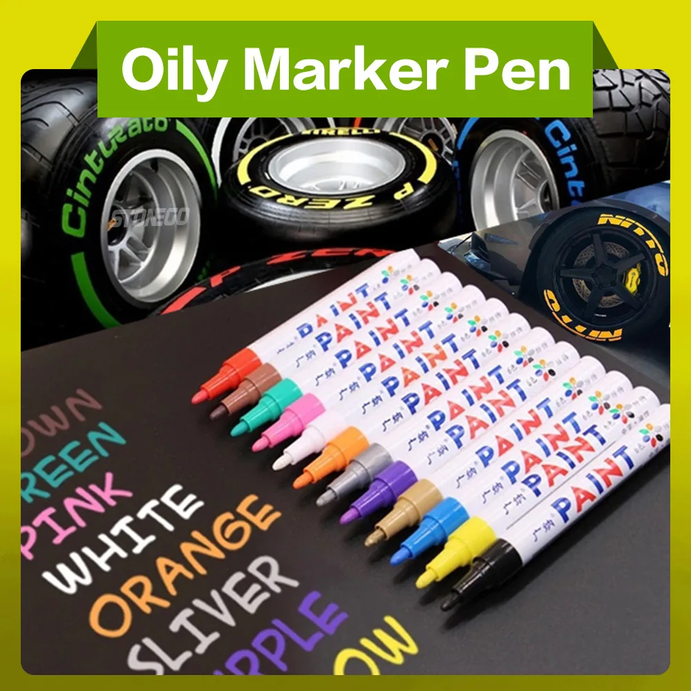 STONEGO Oily Marker Pen, Car Tyre Waterproof Marker Pen Tire Tread Permanent Paint Markers Graffiti Oily Marker Pen