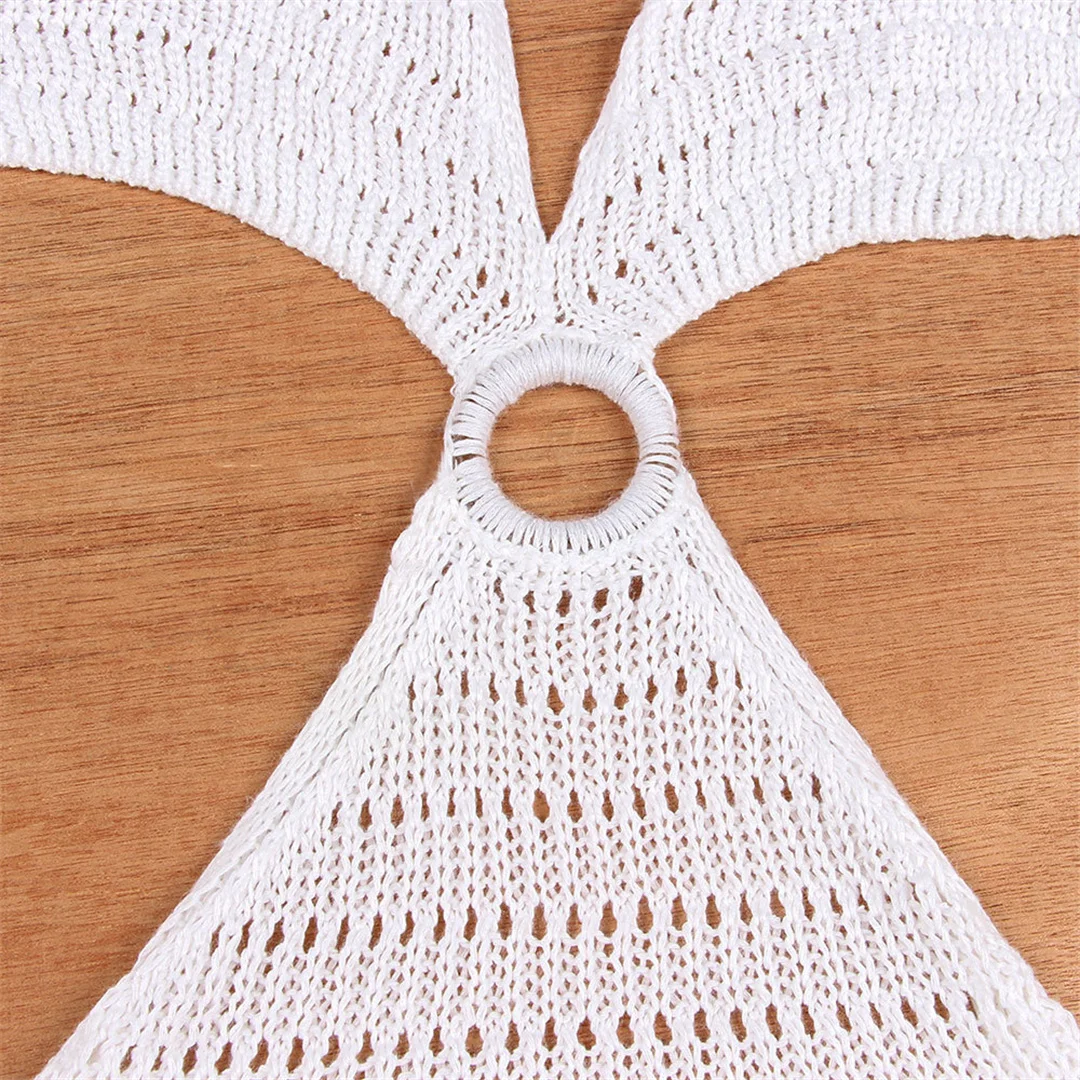 S - XL Gehäkeltes, gestricktes, rückenfreies, tief ausgeschnittenes Tunika-Strandkleid mit Schlitz, Strandkleid, Strandmode, Damen V4014 – Detail 16