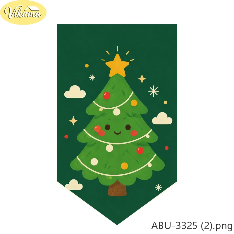VIKAMA Cute Snowman Christmas Triangle Banners, Cartoon Christmas Tree Fabric Triangle Banner Set, Door Frame Home Decor