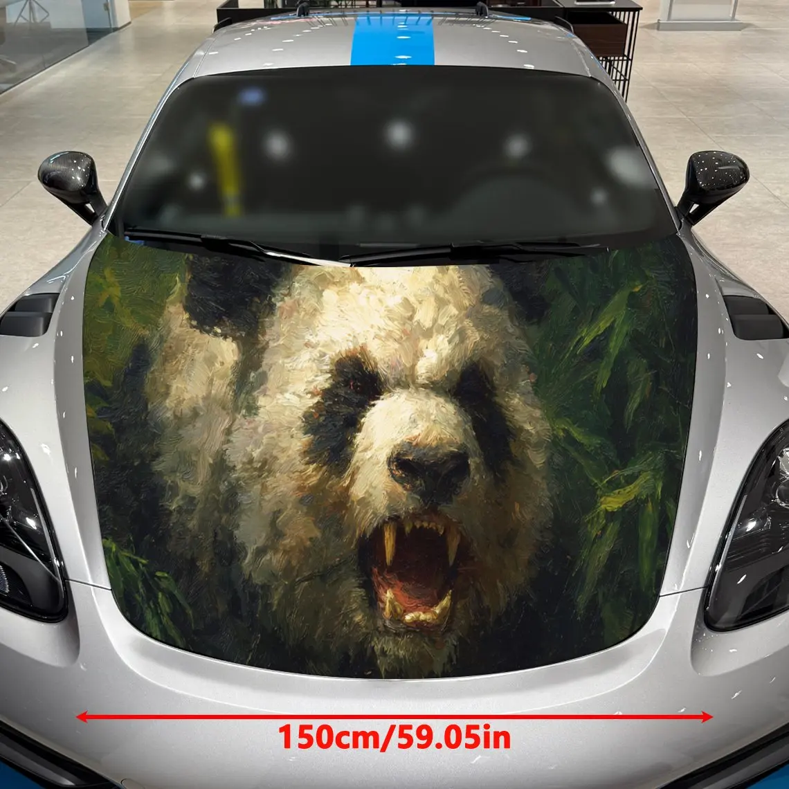 Dynamic Fierce Panda Car Hood Decal, Waterproof Self-adhesive Vehicle Vinyl Wraps Sticker, Cool Auto Cover Decoration, Anti-scra