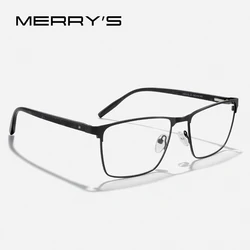 MERRYS DESIGN Men Square Titanium Alloy Glasses Frame Women Acetate Legs Eyeglasses Male Business Optical Glasses S2416