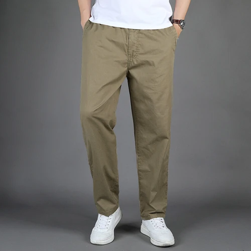 Imagen 2 del producto Pantalones Cargo rectos para hombre, pantalón informal, monocromático, talla grande, M-6XL, cintura elástica, 100% algodón, 2024