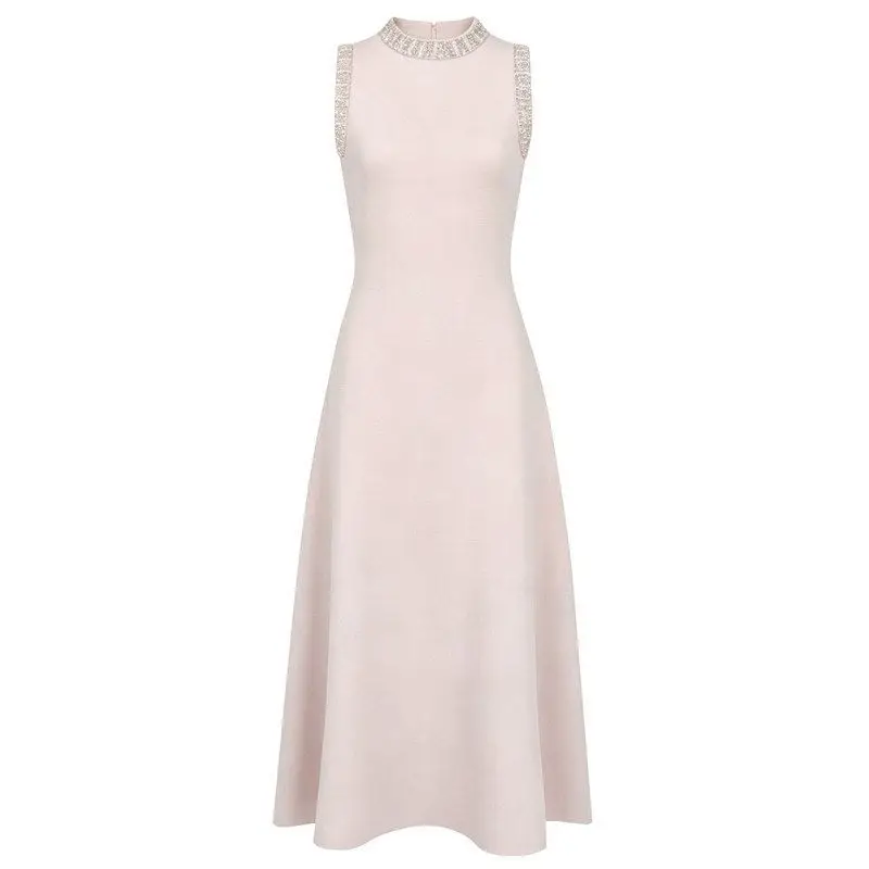 

High-Quality Summer New Style Knitted Sleeveless Heavy Beading Dress for Women Fashionable High-Waist Gown CityWalk Daily Wear