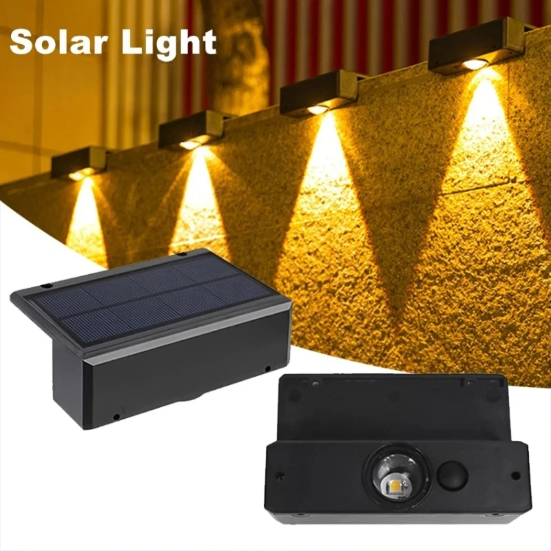 Solar Fence Lights Bright LED Lens Outdoor Waterproof Solar Wall Lights Dusk To Dawn Solar Deck Lights for Backyard Patio Porch
