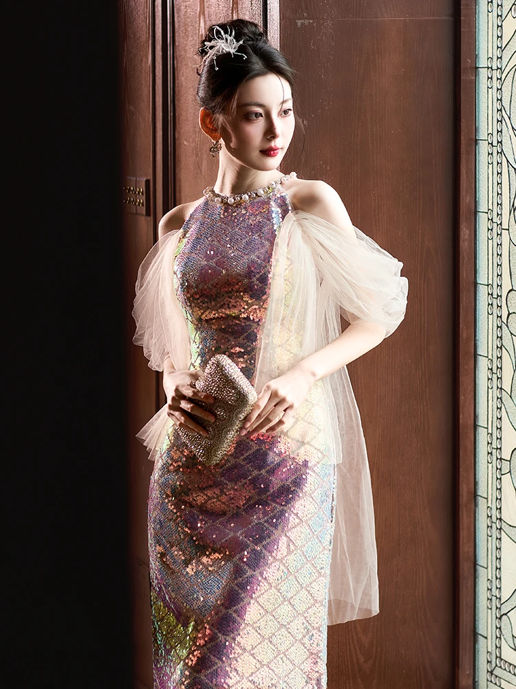 

Ele Sequin Evening Dr Women's 2025 New High Quali ort Luxury Wedding Dr Cusizable mid Waist A-Line Skirt