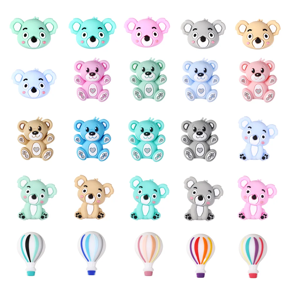 5/10/20pcs 3D Silicone Beads Koala Bear hot air balloon Focal Beads for DIY Jewelry Making Pen Charms Bracelet Accessories