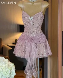 Smileven A-line Mini Shiny Glitter Prom Dress Backless Party Gowns V-Neck Length Formal Evening Dress Customized 2025