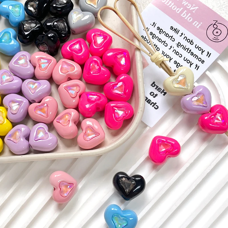 8 Pieces  Inlaid Zirconia Heart-shaped Acrylic Beads  DIY Creating Fashion Jewelry Discovering Necklace Bracelet Accessories