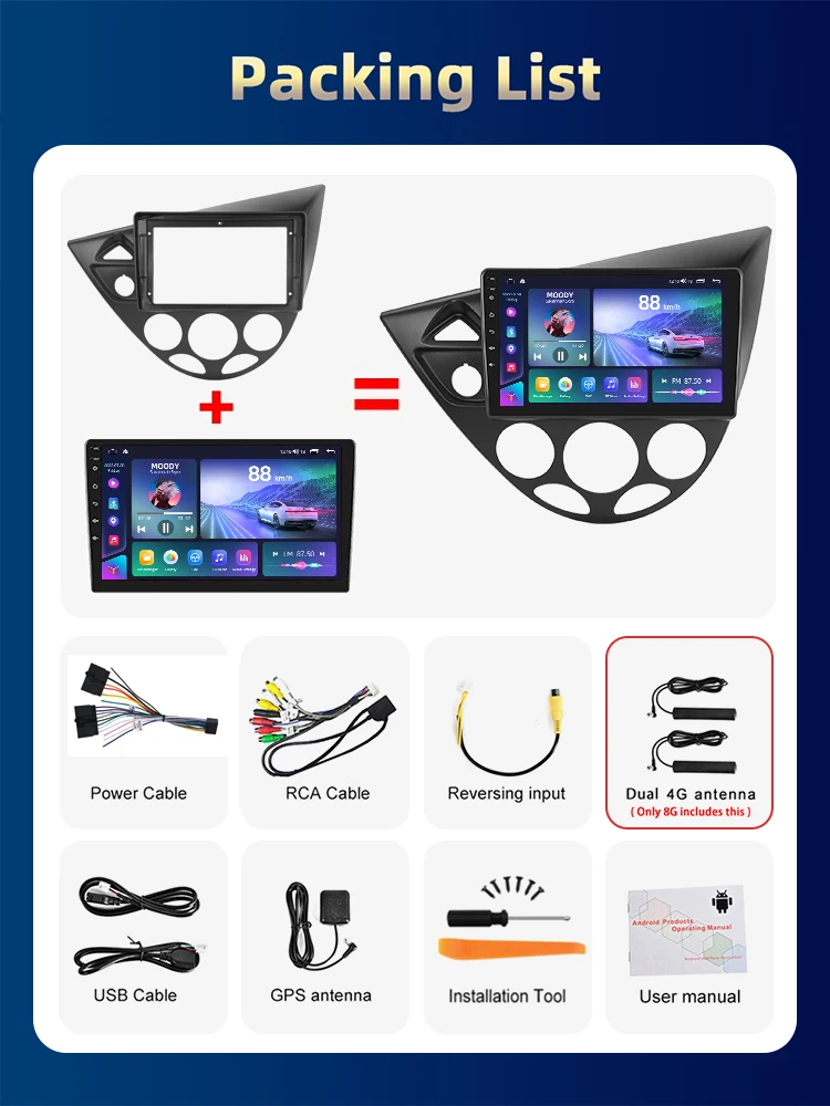 Podofo-مشغل وسائط متعددة للسيارة ، مشغل سيارة ، أندرويد ، راديو ، نظام تحديد المواقع ، ستيريو ، وحدة رئيسية ، RDS ، 2Din ، 4G ، مناسب لفورد فوكس- #6