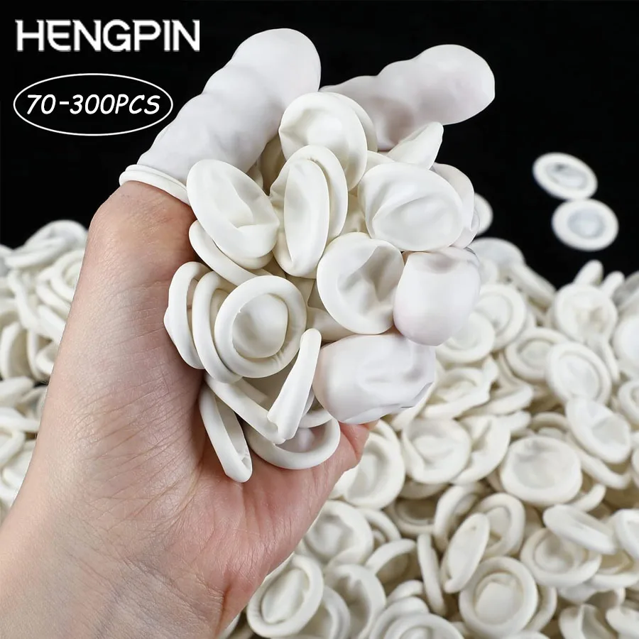 HENGPIN 70/300pcs Fingertips Protector Glove Disposable White Latex Finger Cot Injured Finger Cracked Industrial Beauty Pet More
