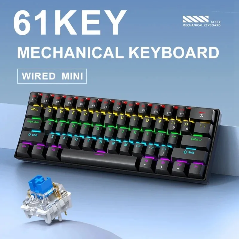 APAYADO K61 60% Mechanical Keyboard, 61 Keys Wired RGB Backlit Compact Design, PBT Keycaps For Gaming Office PC Laptop